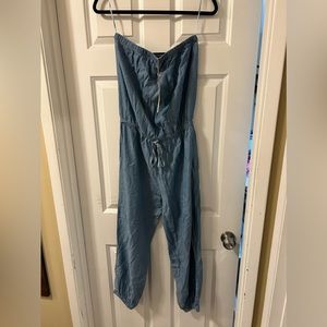 Strapless jumpsuit romper; brand new denim: size Large